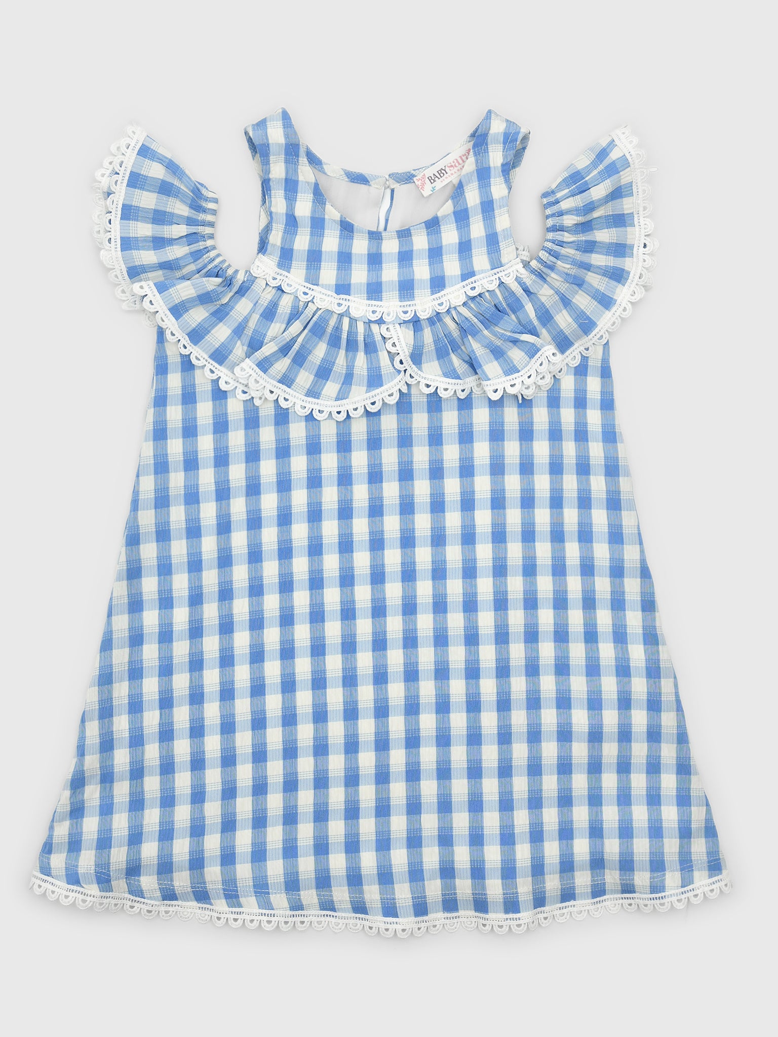 Baby Sara Girls' Cold Shoulder Ruffle Gingham Dress - Saint Bernard