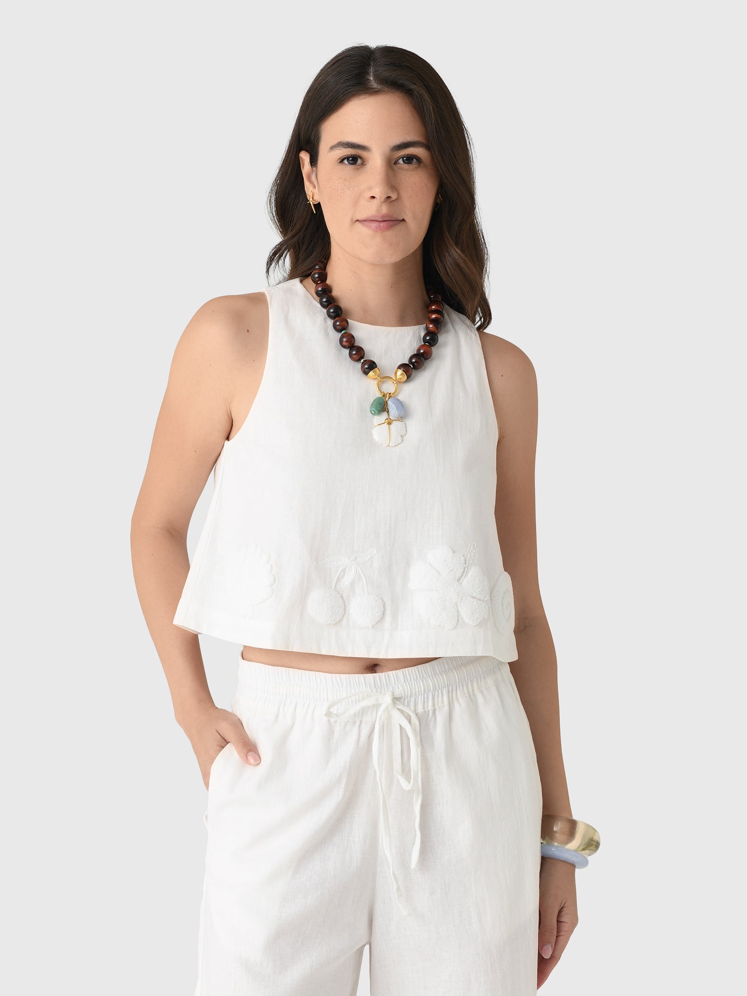 Cleonie Women's Wahine Linen Crop Top - Saint Bernard