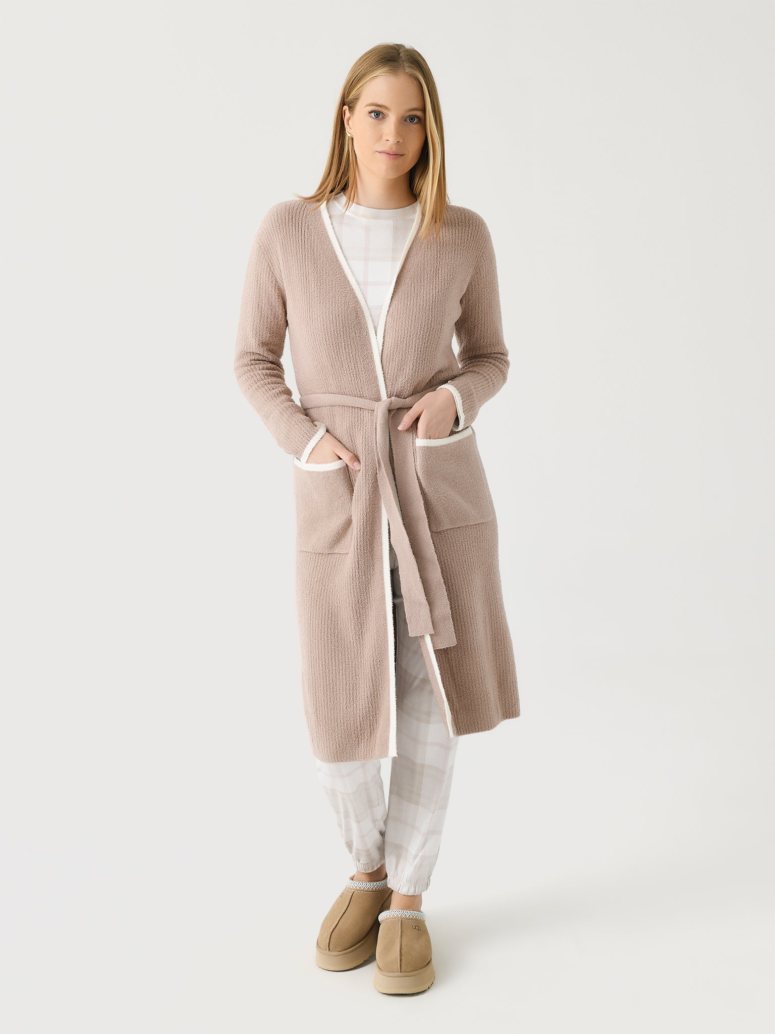 Barefoot Dreams Women's CozyChic® Lite Contrast Ribbed Robe - Saint Bernard