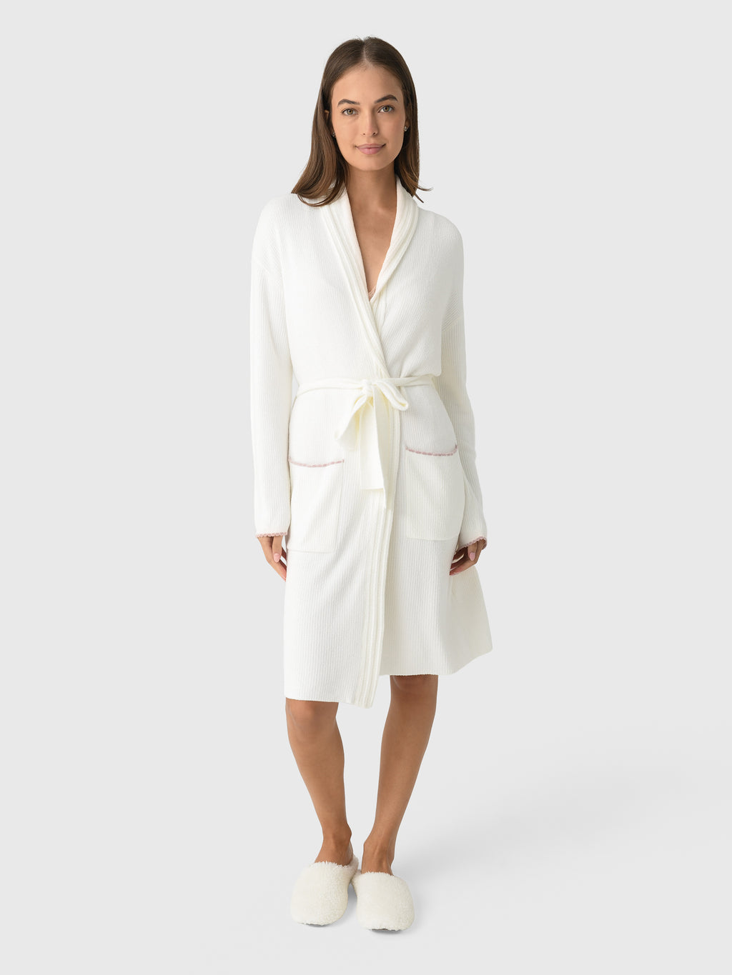 Barefoot Dreams Women's CozyChic® Ultra Lite Contrast Scallop Ribbed Robe - Saint Bernard