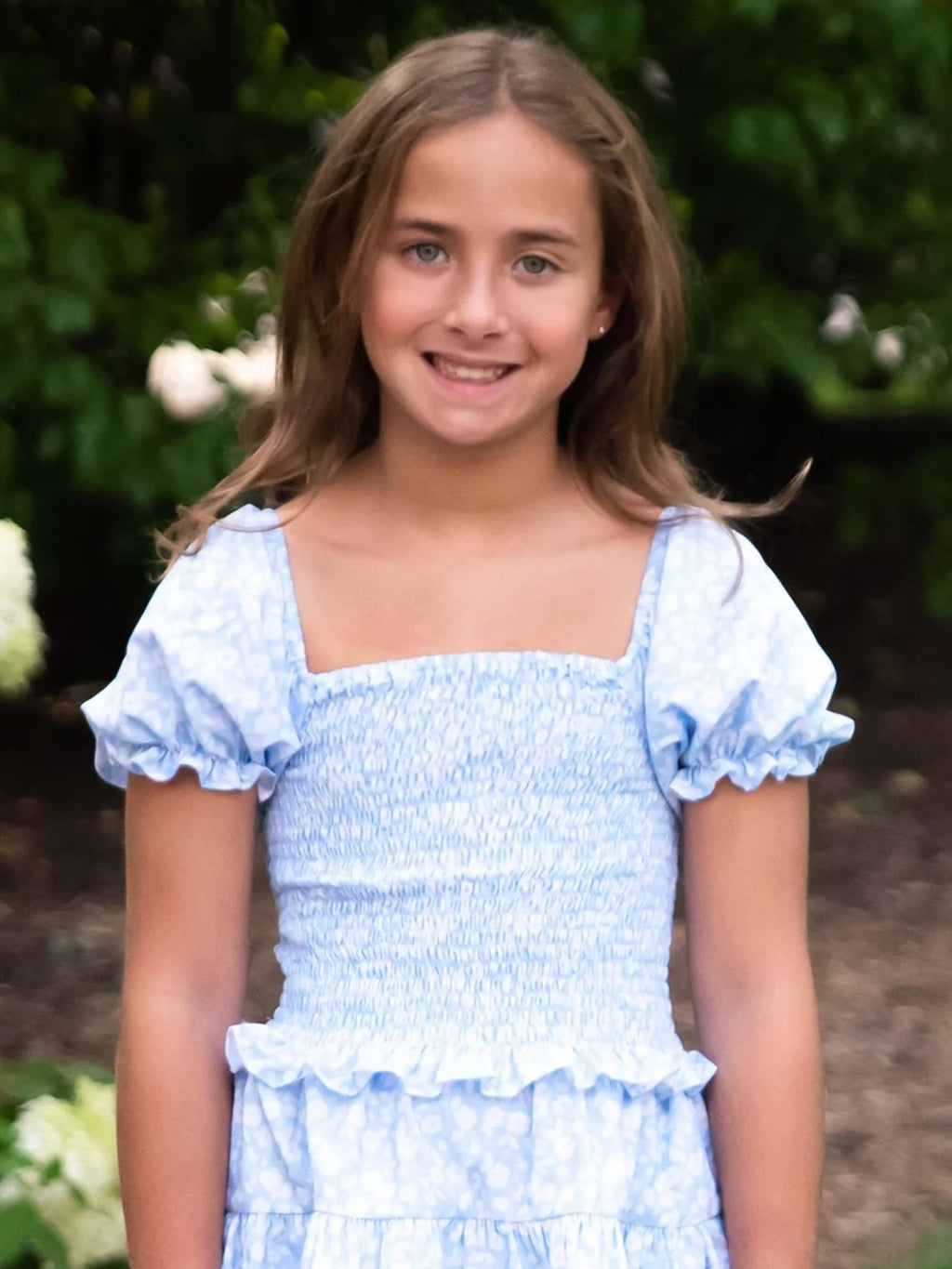 Be Elizabeth Girls' Smocked Puff Sleeve Floral Top - Saint Bernard