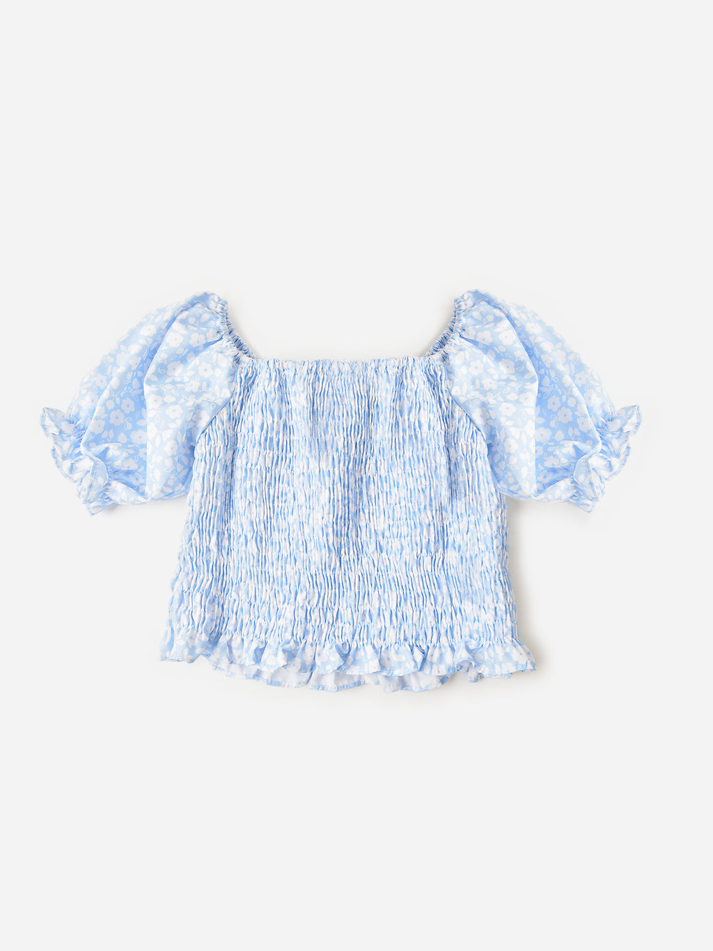 Be Elizabeth Girls' Smocked Puff Sleeve Floral Top - Saint Bernard