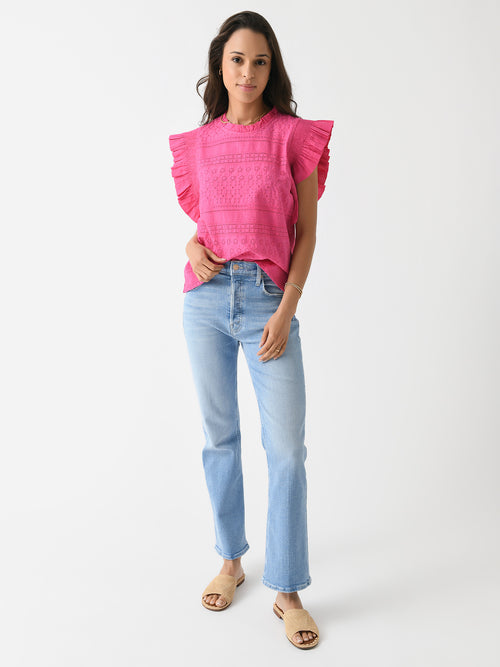 English Factory Women's Ruffle Sleeve Embroidered Cotton Top