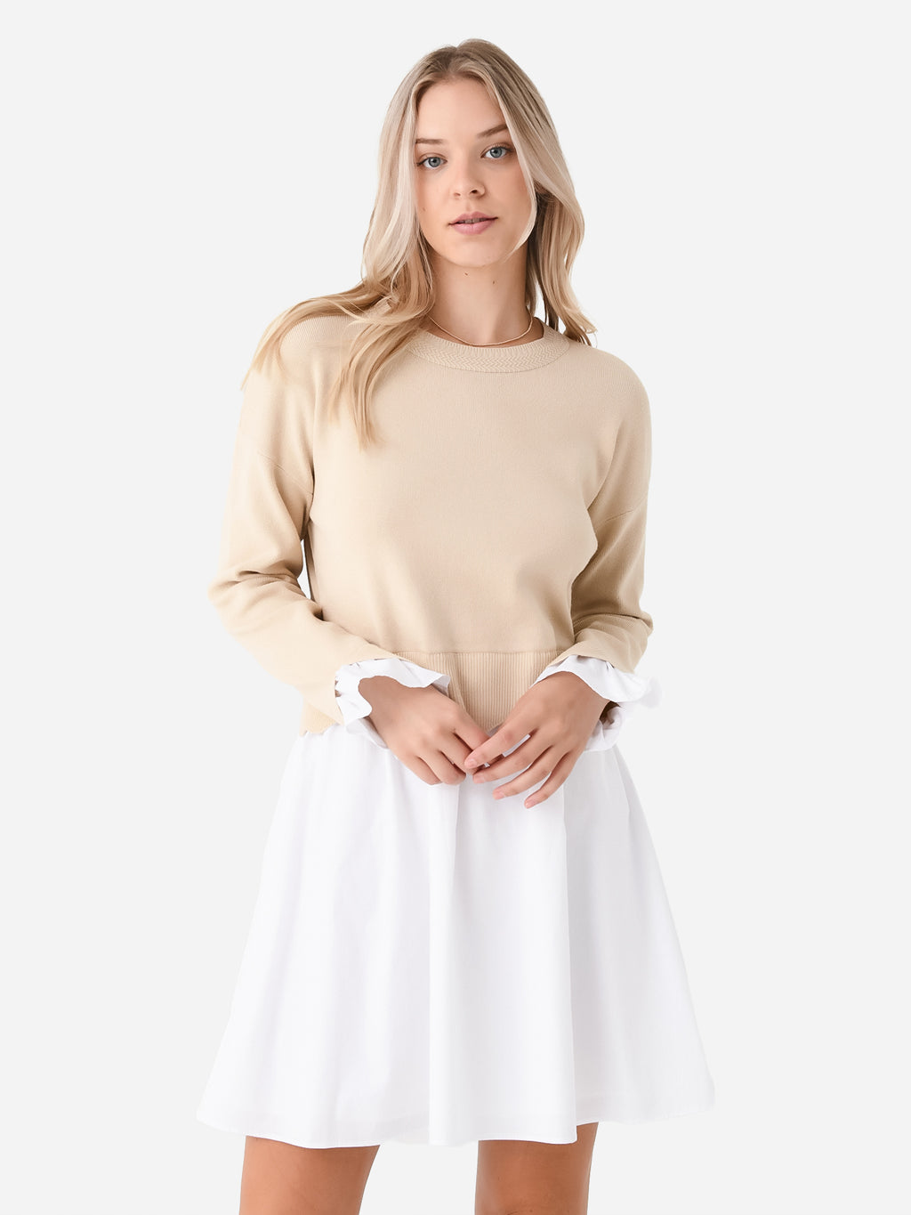 English Factory Women's Scalloped Knit Poplin Combo Dress - Saint Bernard