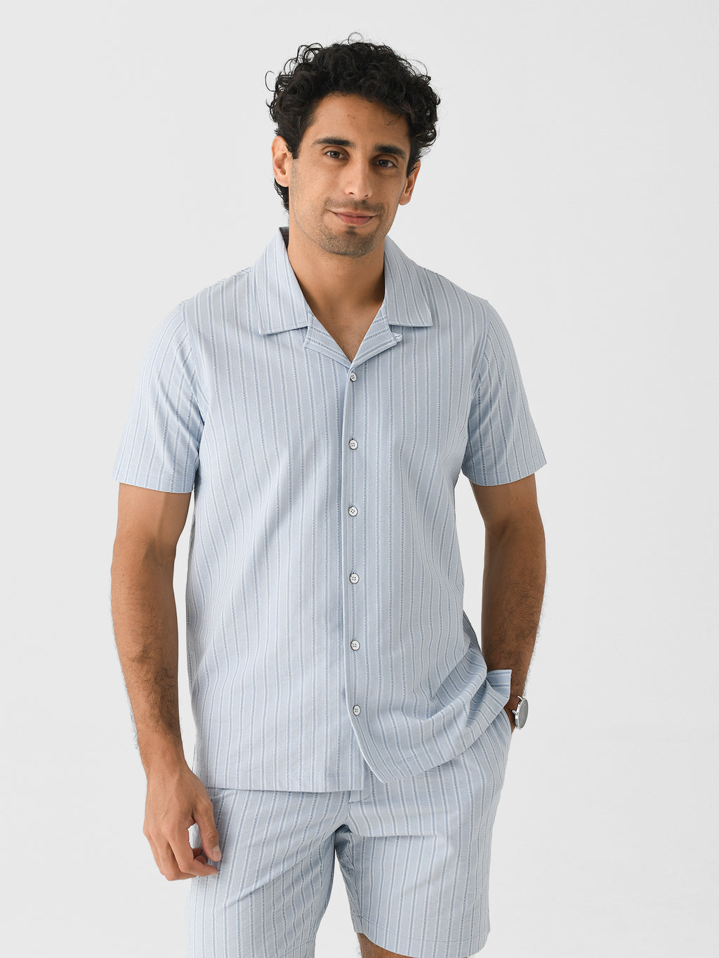 RYE51 Men's The Bodhi Stretch Seersucker Cabana Shirt - Saint Bernard
