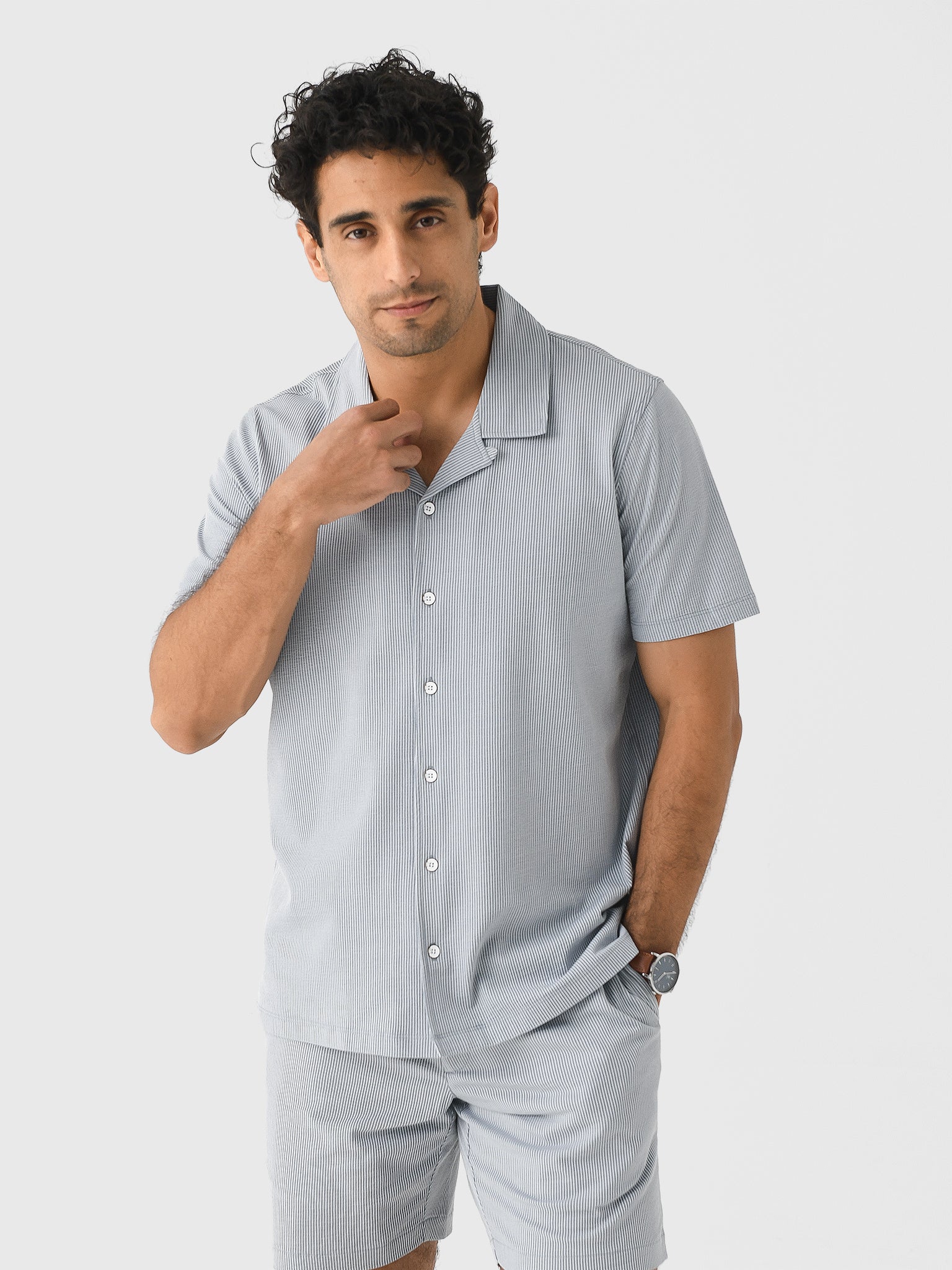 RYE51 Men's The Bodhi Stretch Seersucker Cabana Shirt - Saint Bernard