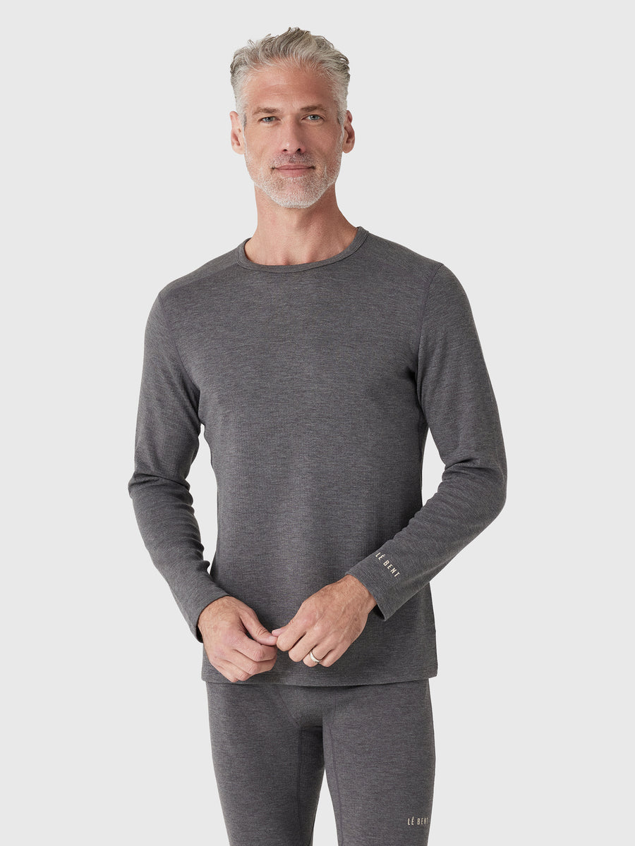 Le Bent Men's Heavyweight Grid Fleece Crew Base Layer Top - Saint Bernard