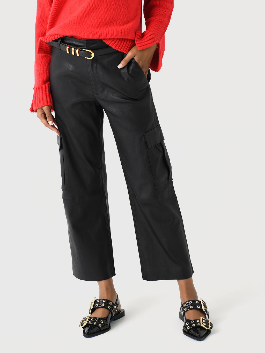 SPRWMN Women's Leather Cropped Baggy Cargo Pant - Saint Bernard