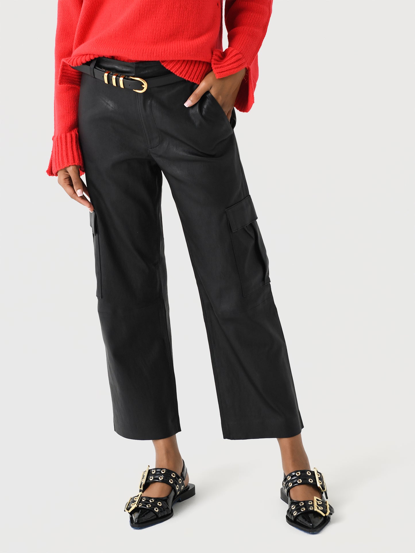 SPRWMN Women's Leather Cropped Baggy Cargo Pant - Saint Bernard