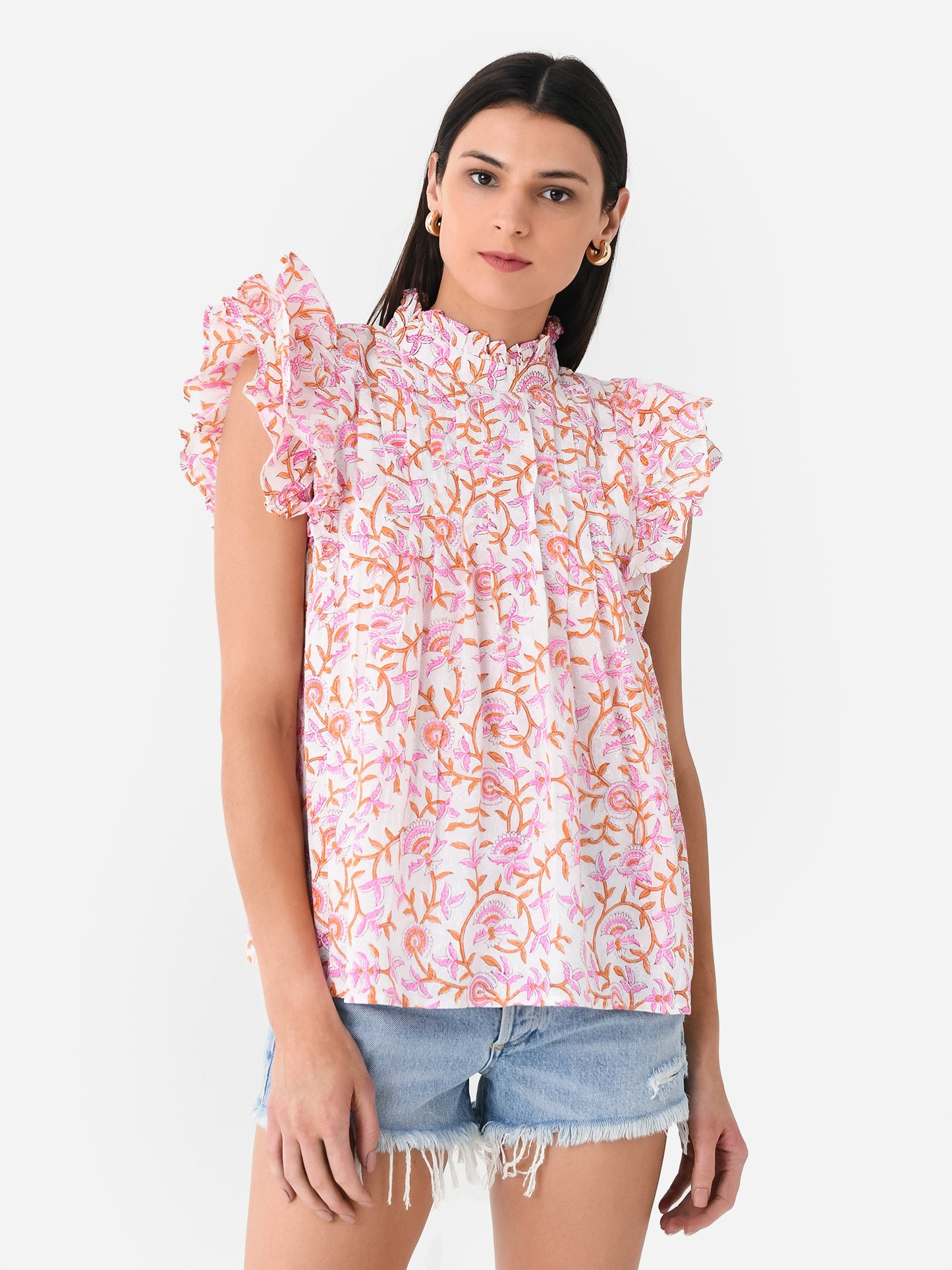 Sur La Vague Women's Button Ruffle Top - Saint Bernard