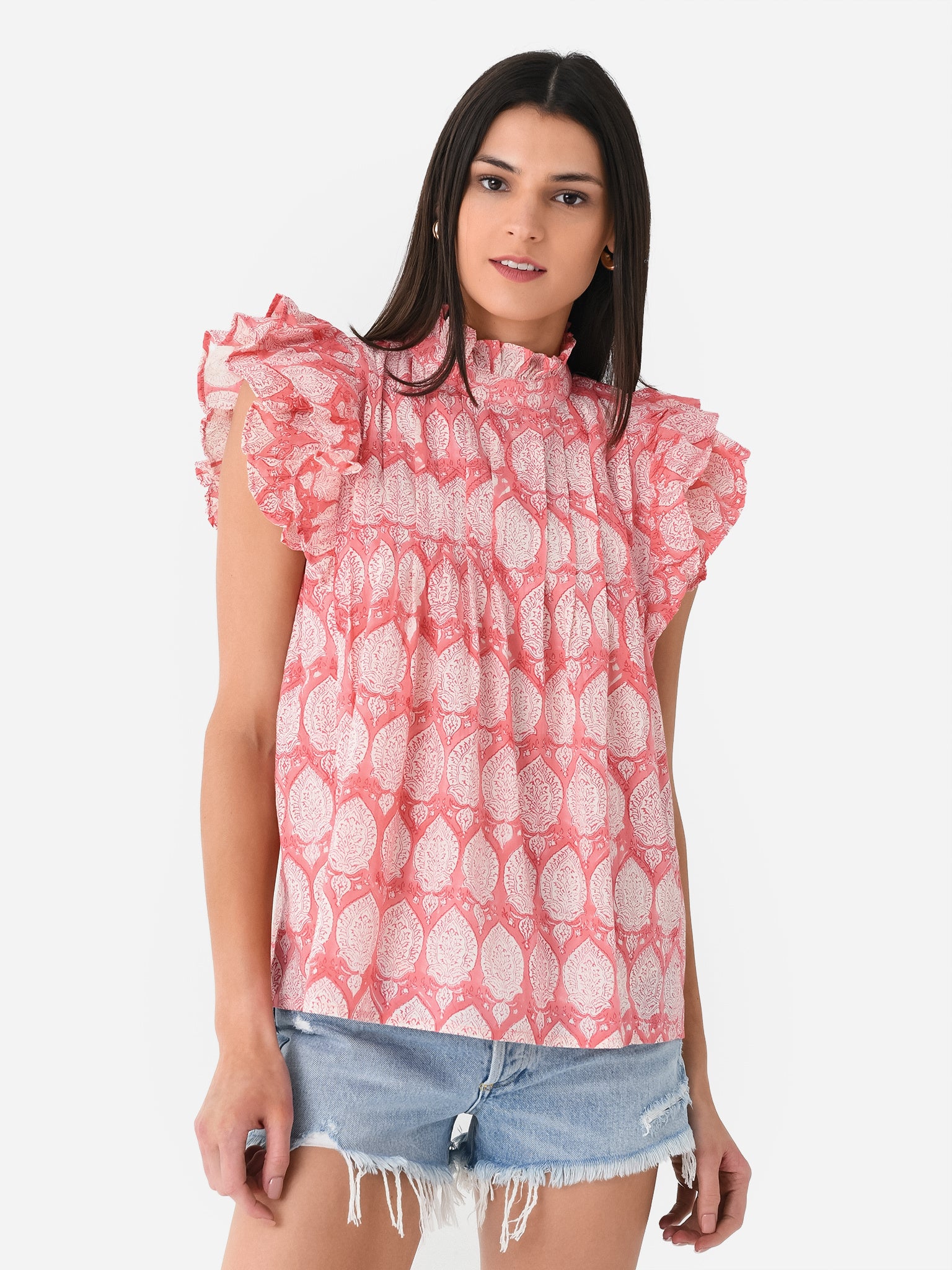 Sur La Vague Women's Button Ruffle Top - Saint Bernard