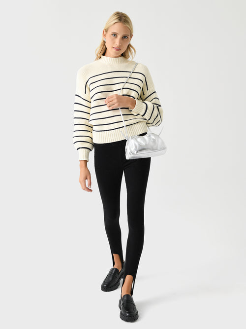 Alex Mill Women's Button-Back Stripe Crewneck Sweater