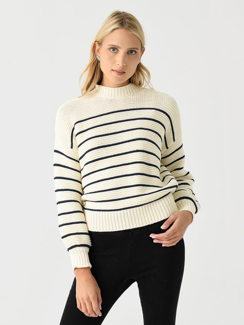 Alex Mill Women's Button-Back Stripe Crewneck Sweater