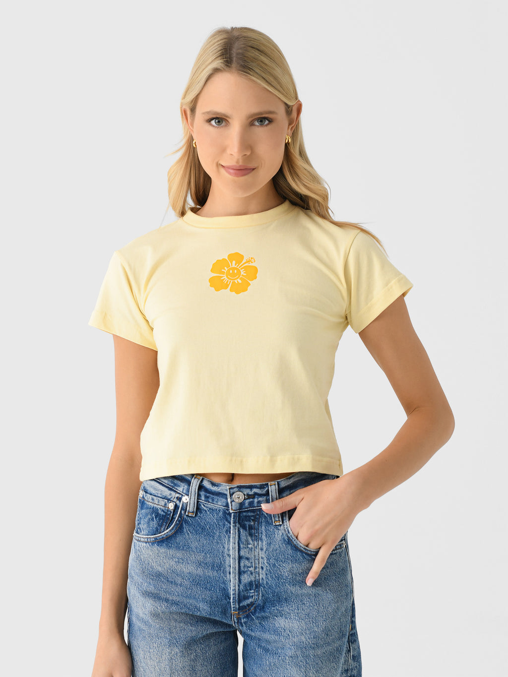 EM On Holiday Women's Happy Hibiscus Baby Tee - Saint Bernard