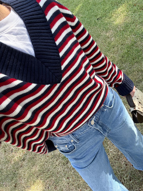 Rosie Assoulin Women's Striped V-Neck Sweater - Saint Bernard