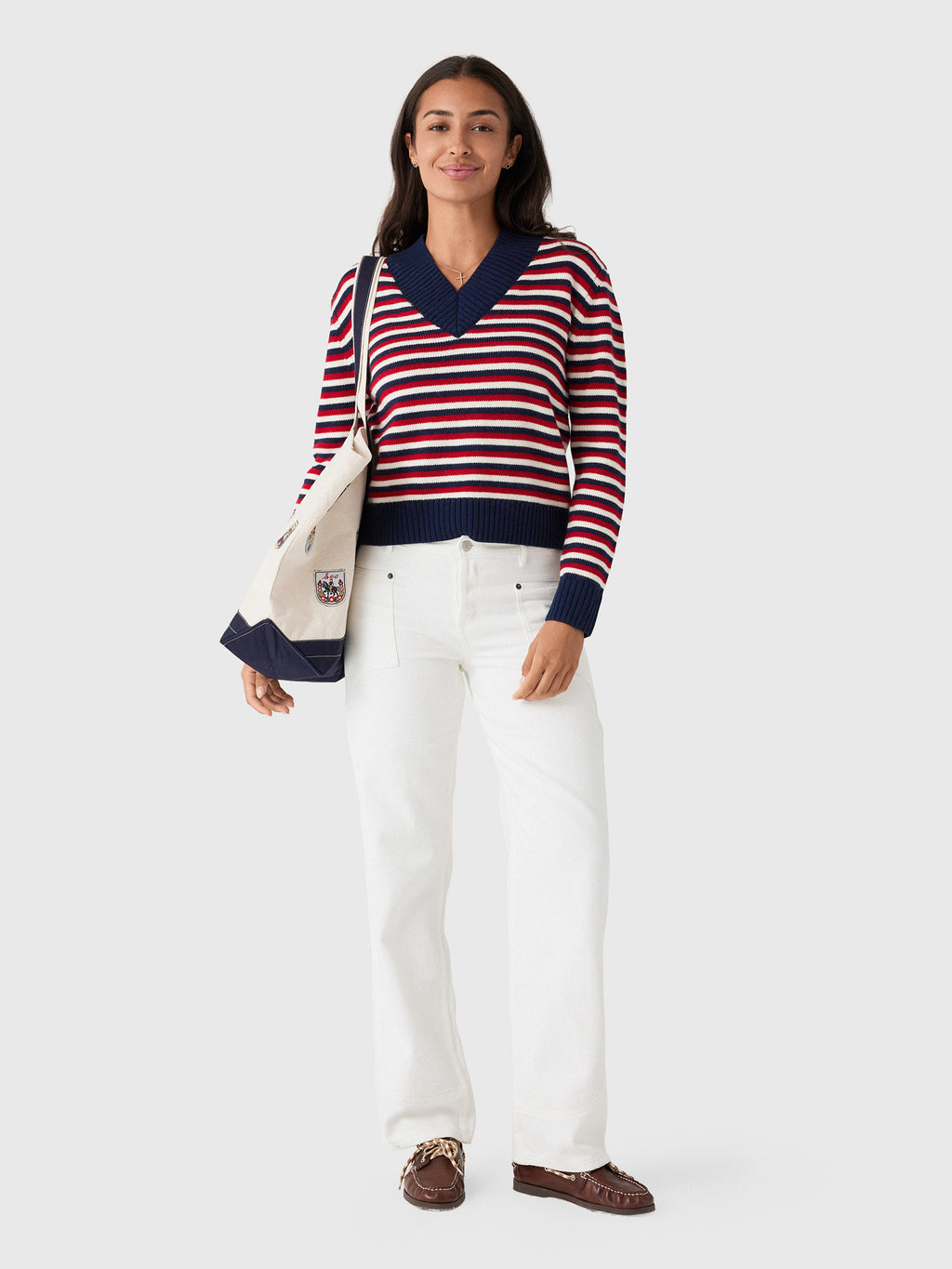 Rosie Assoulin Women's Striped V-Neck Sweater - Saint Bernard