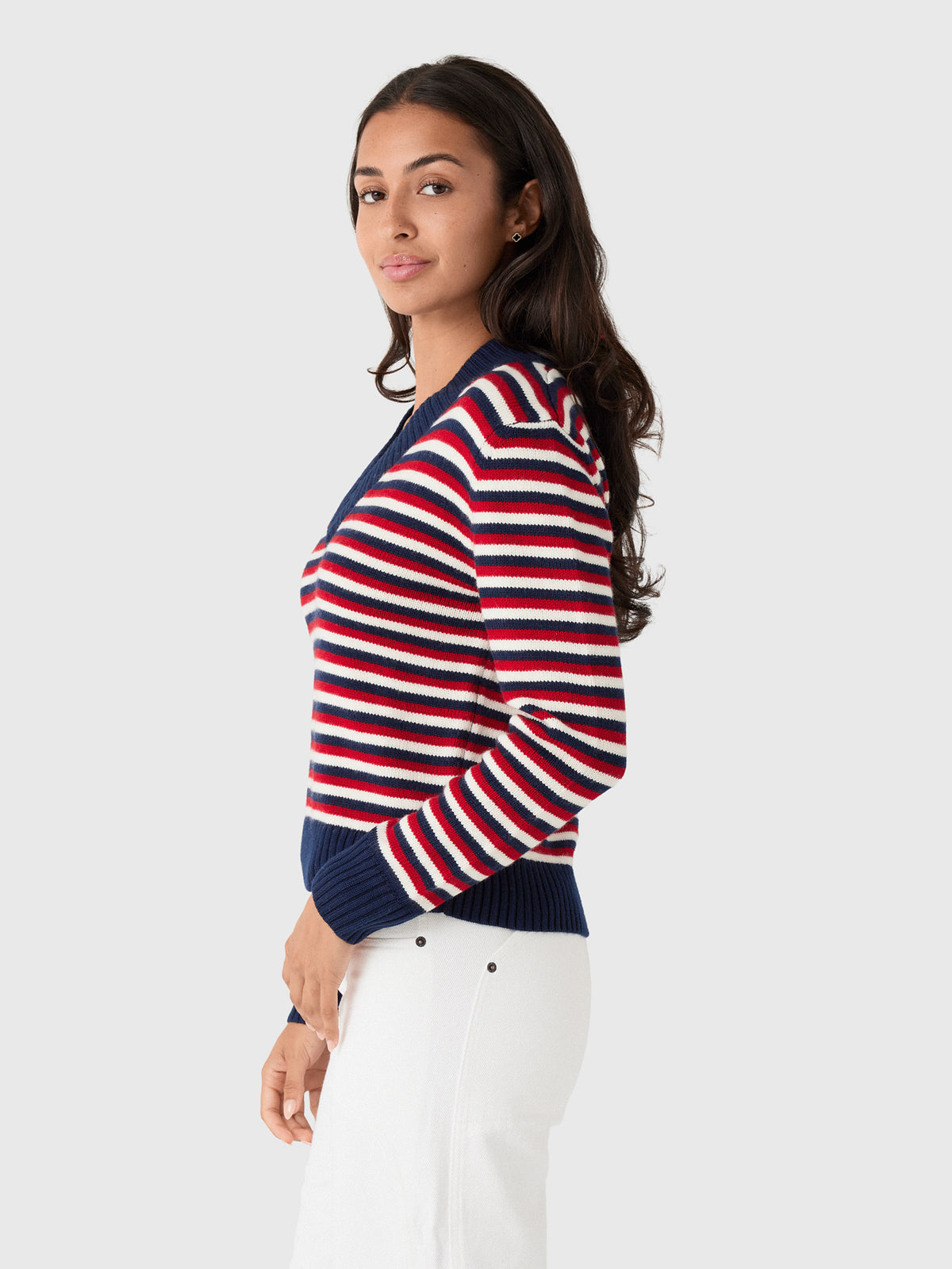Rosie Assoulin Women's Striped V-Neck Sweater - Saint Bernard