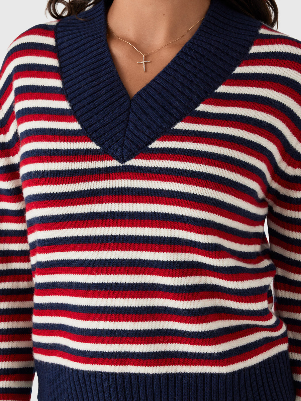 Rosie Assoulin Women's Striped V-Neck Sweater - Saint Bernard