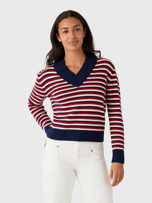 Rosie Assoulin Women's Striped V-Neck Sweater - Saint Bernard