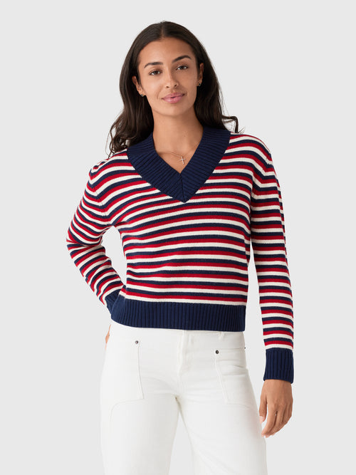 Rosie Assoulin Women's Striped V-Neck Sweater - Saint Bernard