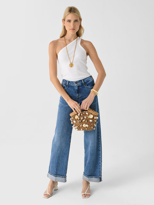 Outland Denim Women's Mia Cuffed Mid Wide Long Jean