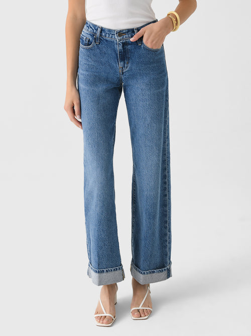 Outland Denim Women's Mia Cuffed Mid Wide Long Jean