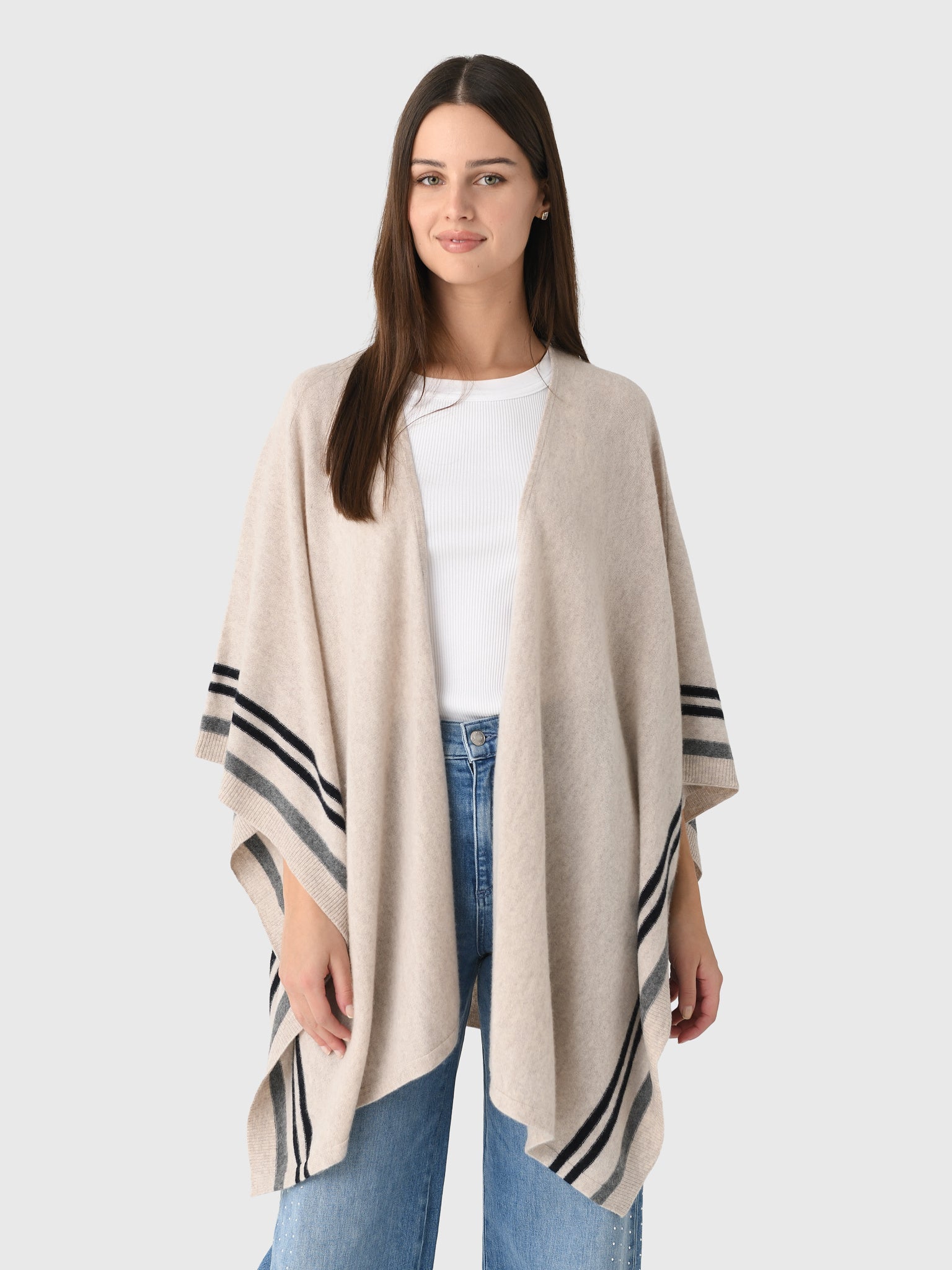 Vince Women's Cashmere Border Stripe Knit Cape - Saint Bernard