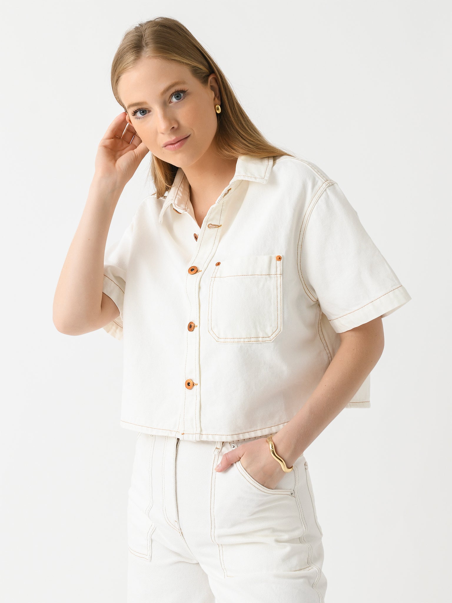 SLVRLAKE Women's Cara Crop Shirt - Saint Bernard