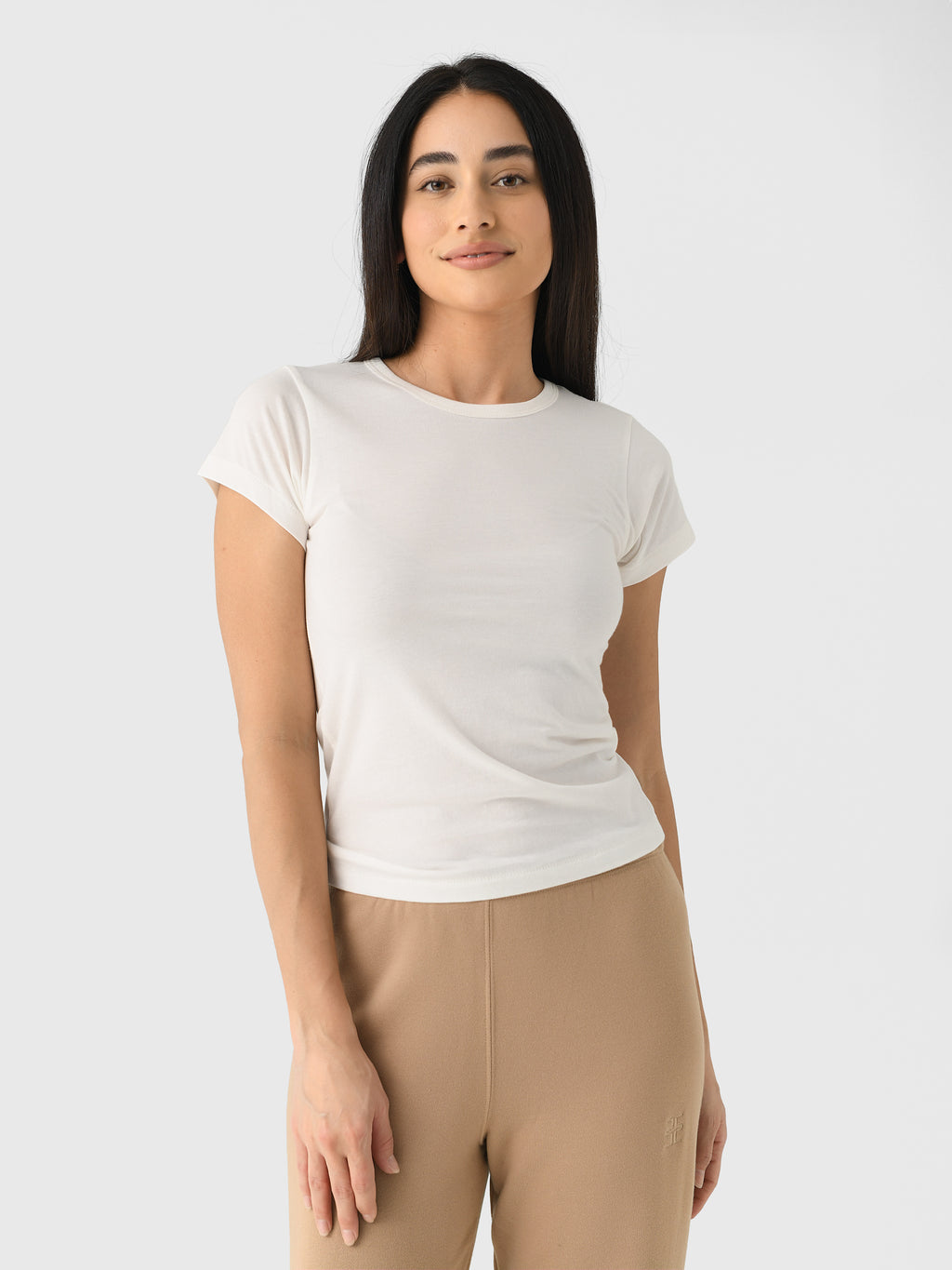 Eterne Women's Fitted Crewneck Short Sleeve T-Shirt - Saint Bernard