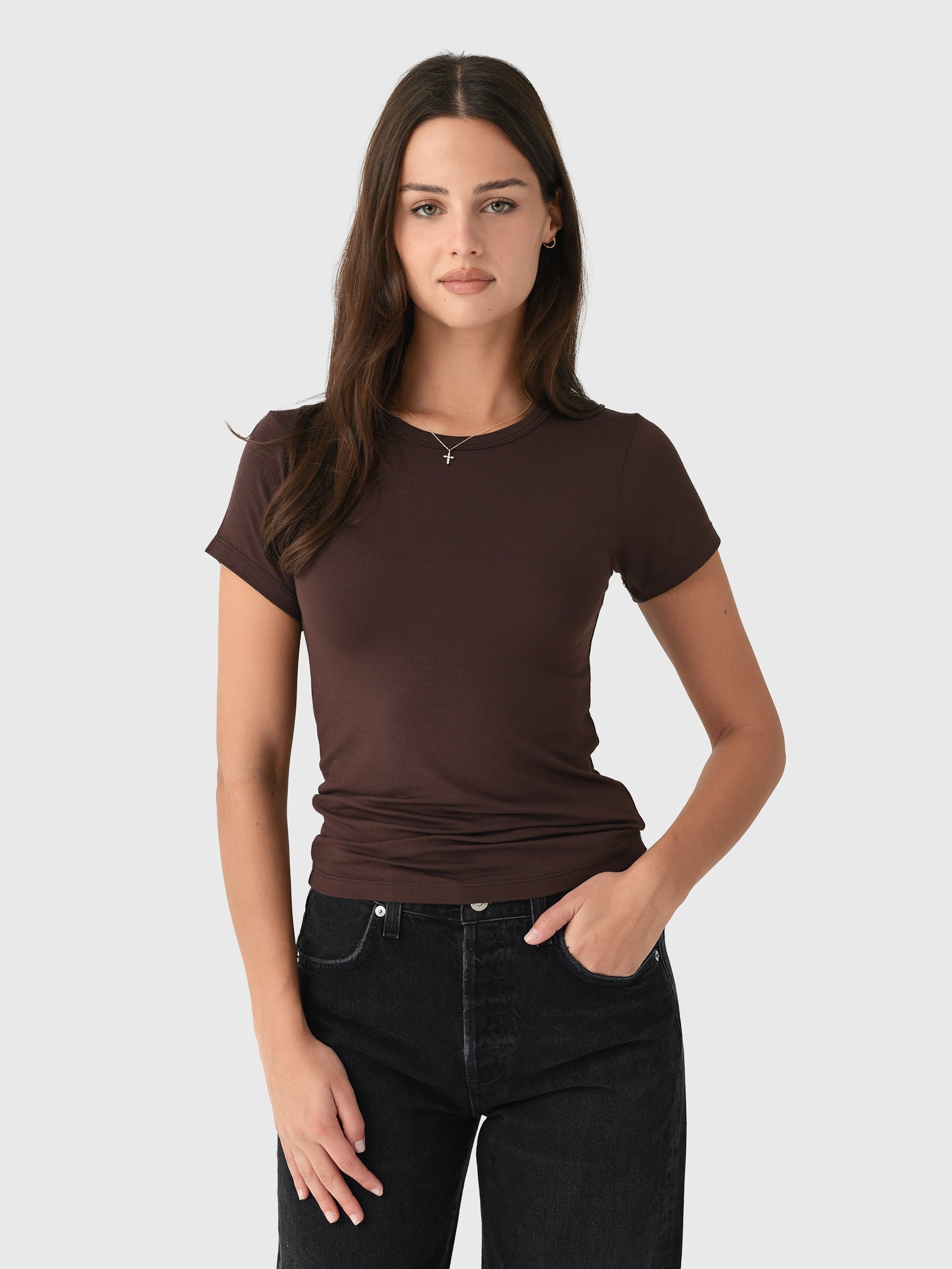 Eterne Women's Fitted Crewneck Short Sleeve T-Shirt - Saint Bernard