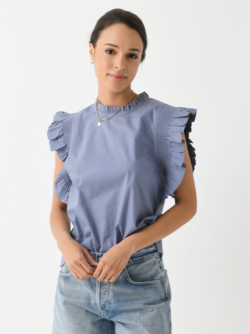 English Factory Women's Ruffle Sleeve Poplin Top