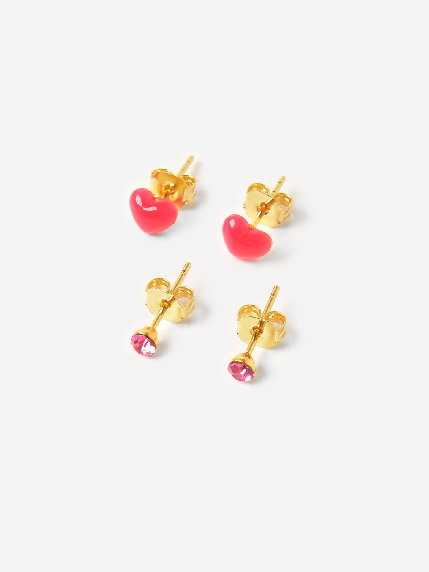 TAI Women's Heart + Round Stud Earrings Set