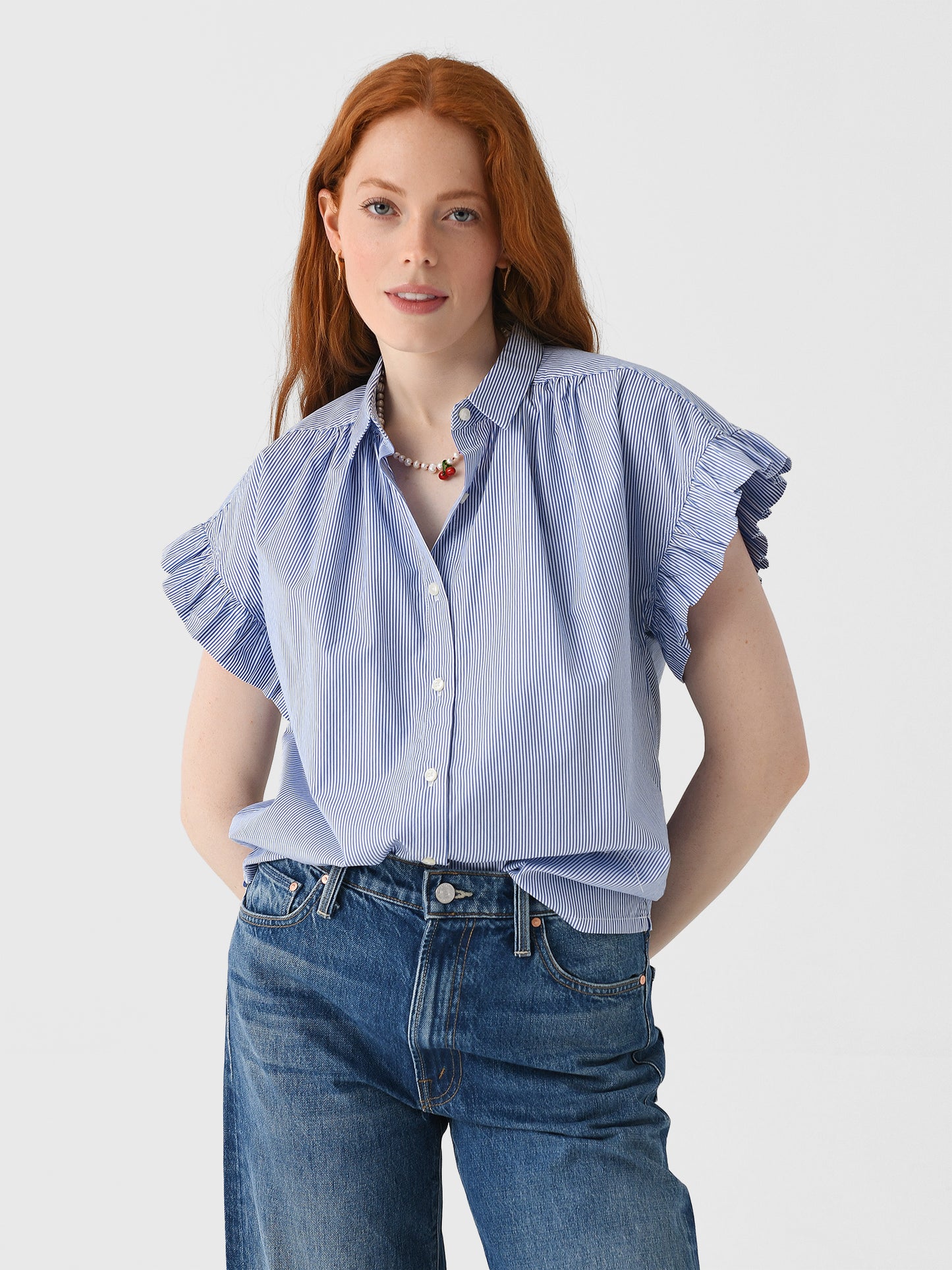 Trovata Women's Marianne B Ruffle Sleeve Shirt - Saint Bernard