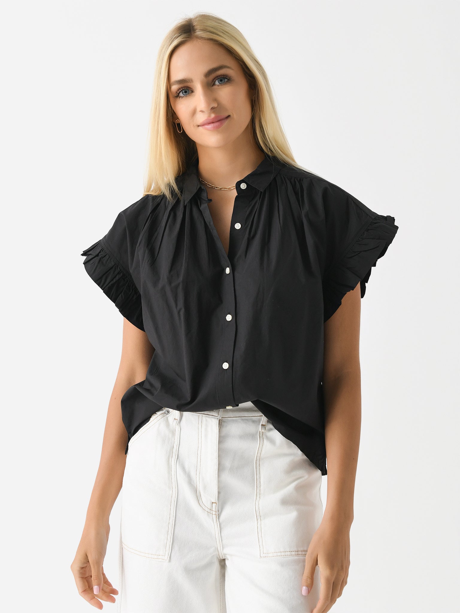 Trovata Women's Marianne B Ruffle Sleeve Shirt - Saint Bernard