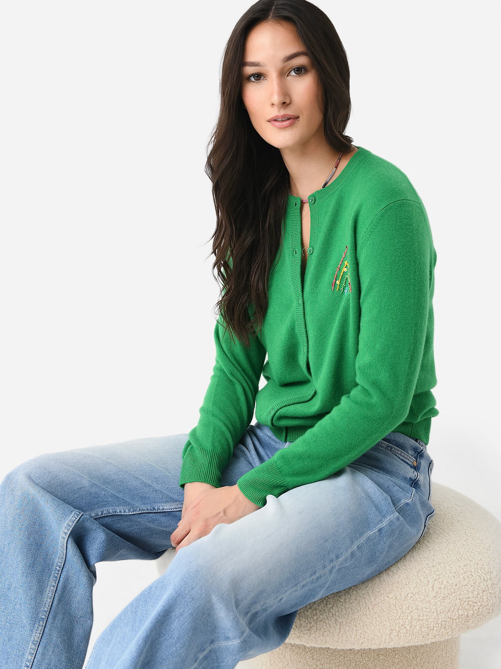 Lingua Franca Women's Embroidered Classic Cardigan - Saint Bernard