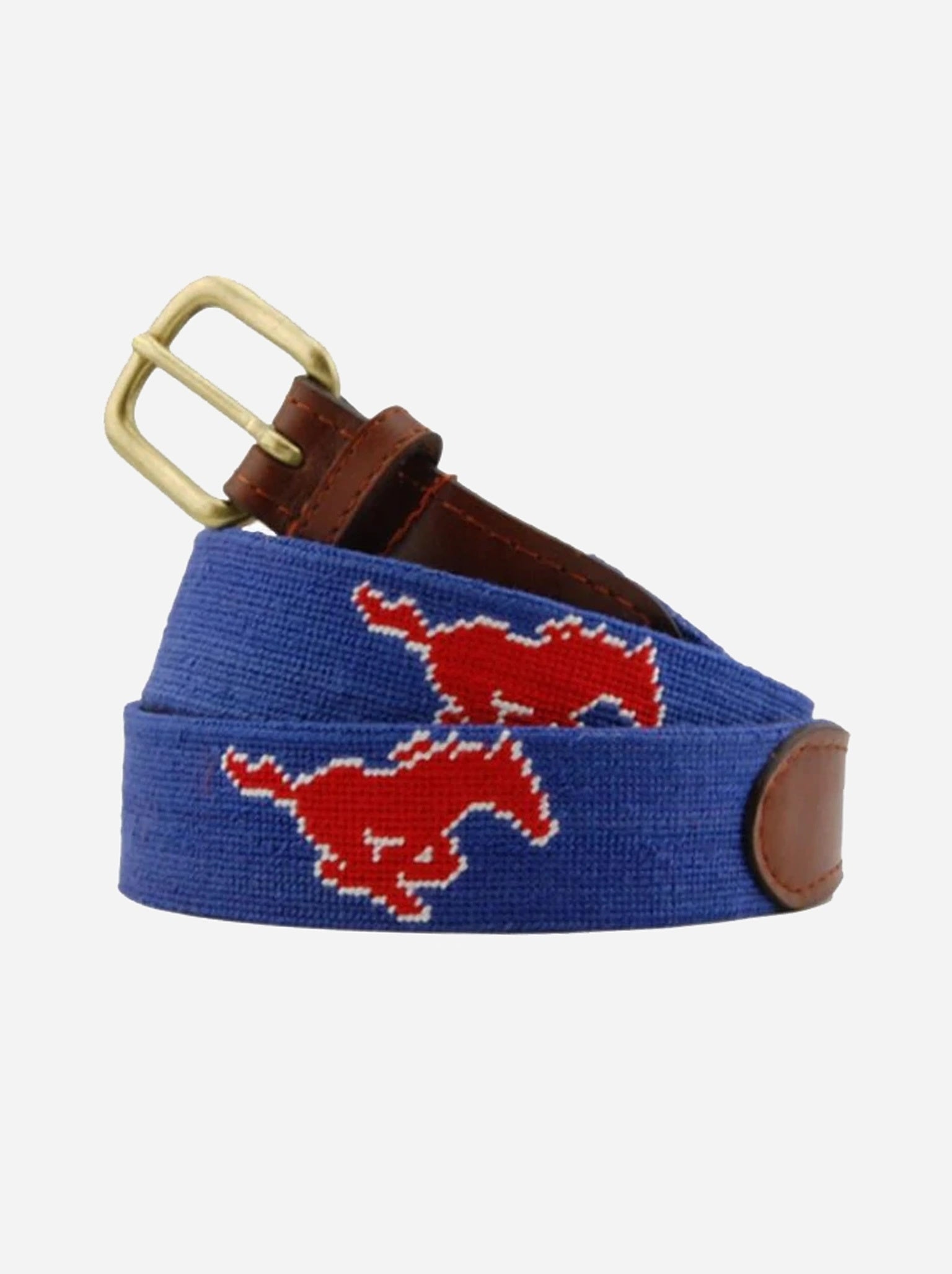 Smathers + Branson Men's Southern Methodist University Needlepoint Belt - Saint Bernard