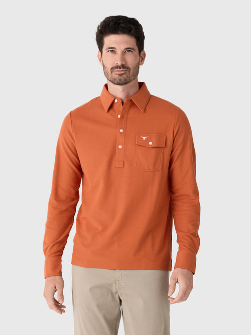 Criquet Men's University of Texas Long Sleeve Players Polo - Saint Bernard