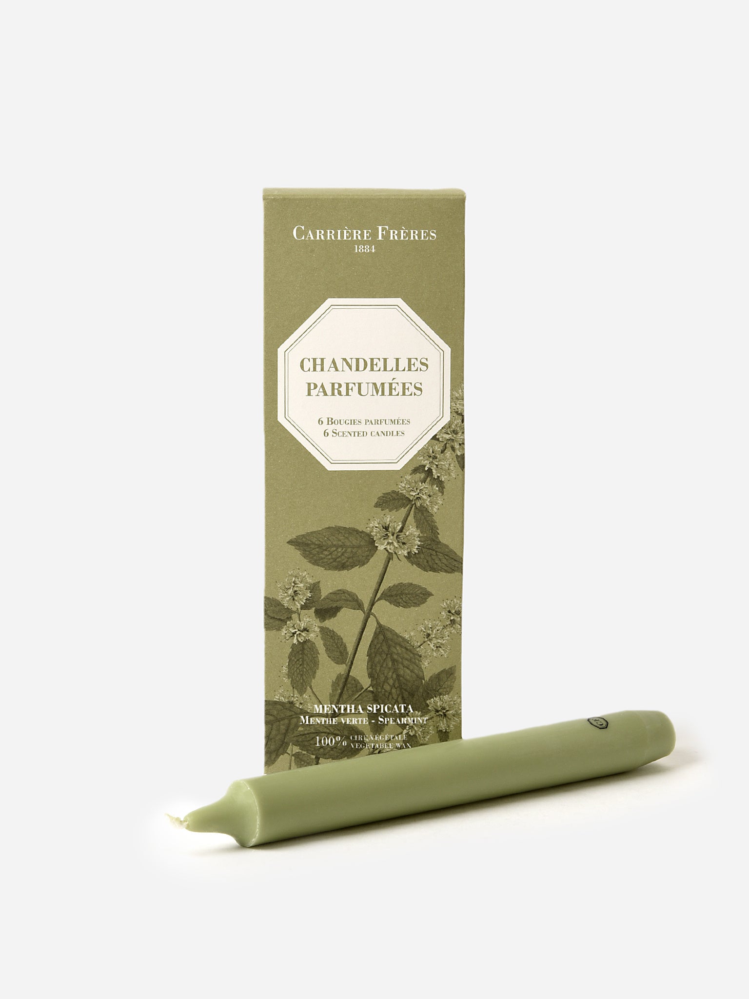 Carriere Freres Spearmint Scented Taper Candle Set - Saint Bernard