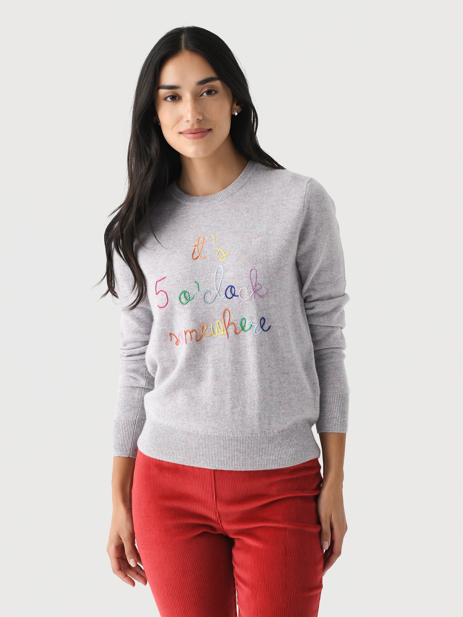 Lingua Franca Women's It's 5 O'Clock Somewhere Crewneck Sweater - Saint Bernard