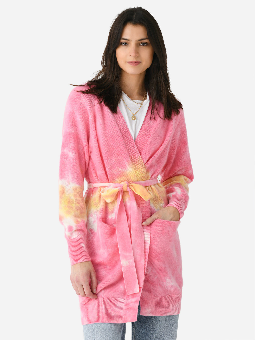 LoveTanJane Women's Heavy Cashmere Belted Cardigan - Saint Bernard