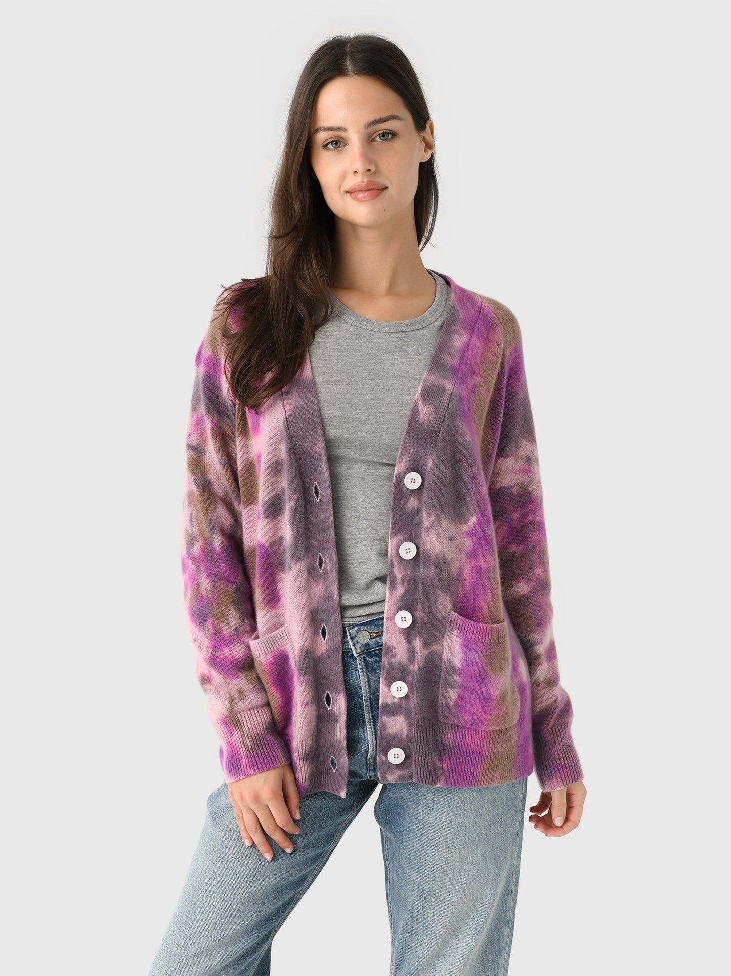 LoveTanJane Women's Heavy Cashmere Button Cardigan - Saint Bernard