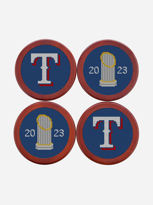 Smathers & Branson Texas Rangers 2023 World Series Needlepoint Coaster Set
