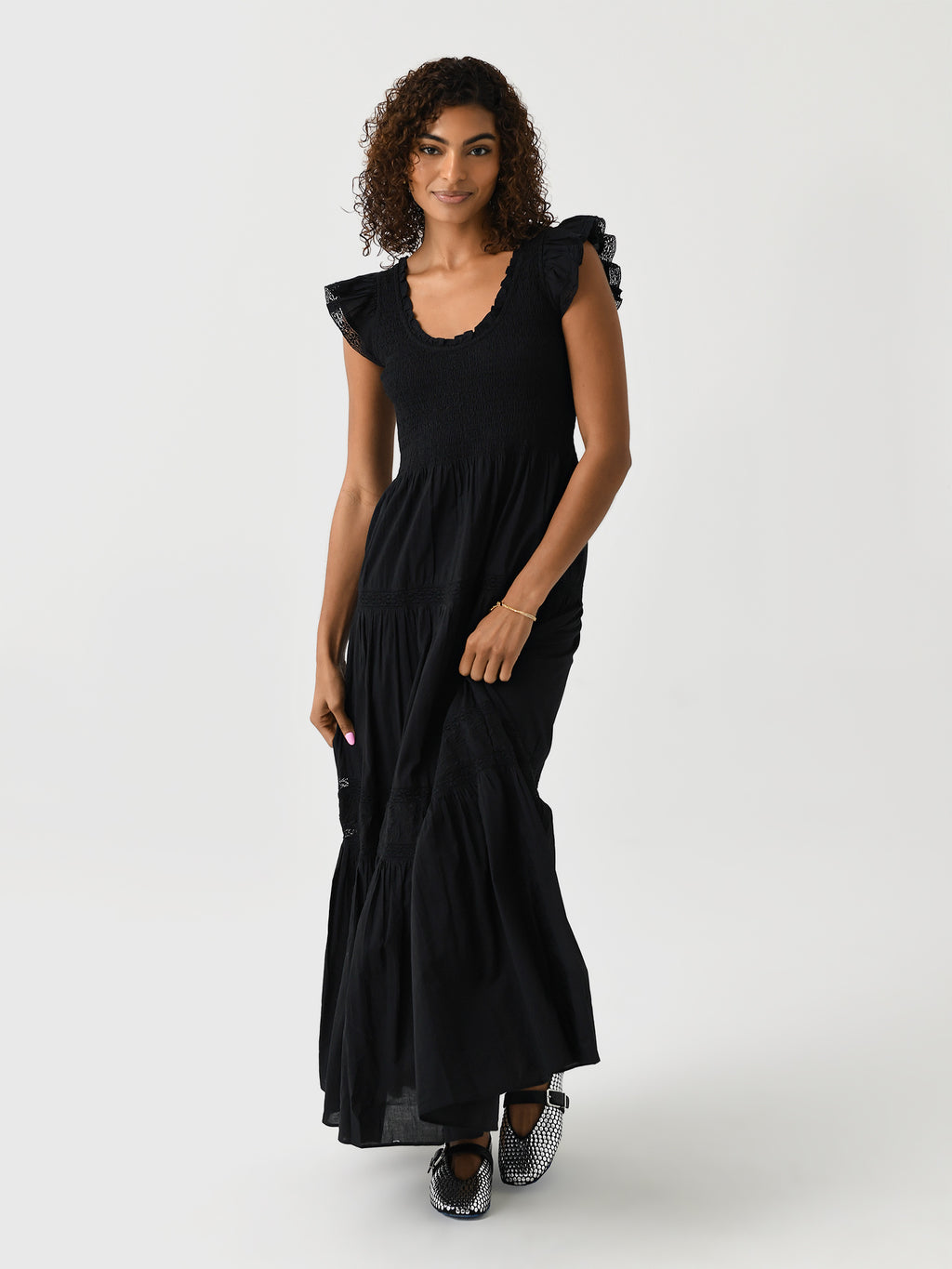 LoveShackFancy Women's Chessie Ruffle Sleeve Cotton Dress - Saint Bernard