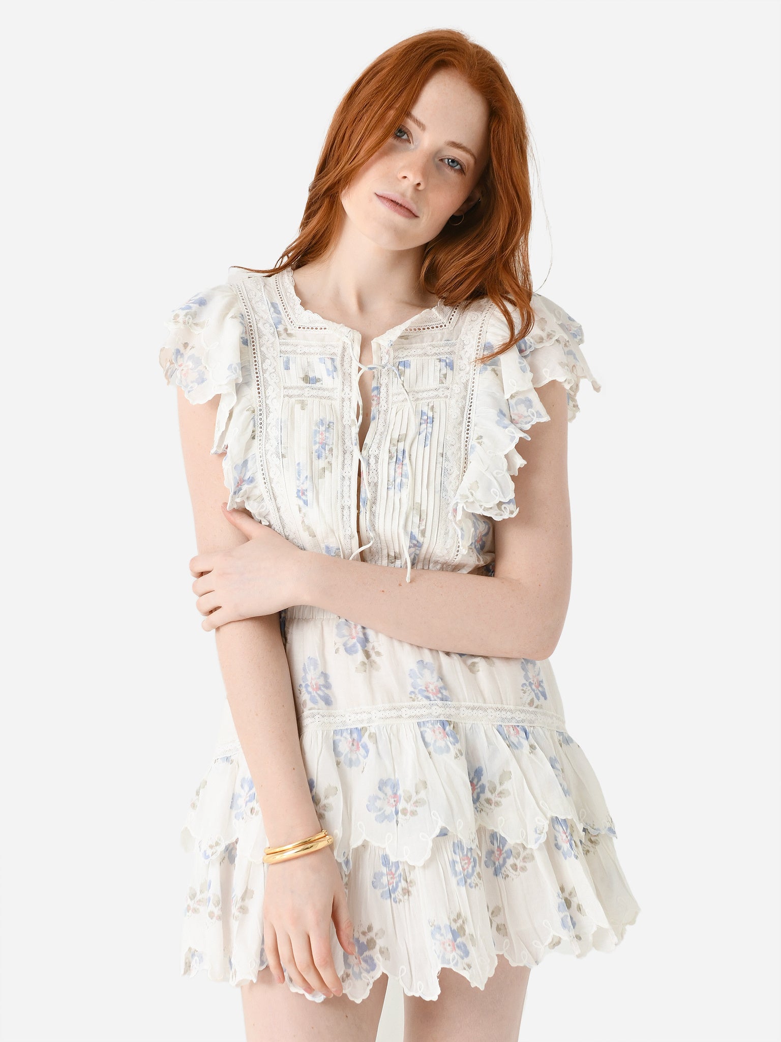 LoveShackFancy Women's Darryl Flutter Sleeve Floral Mini Dress - Saint Bernard