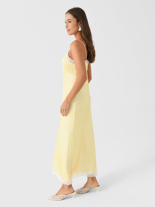 LoveShackFancy Women's Manuela Satin Polkadot Maxi Slip Dress