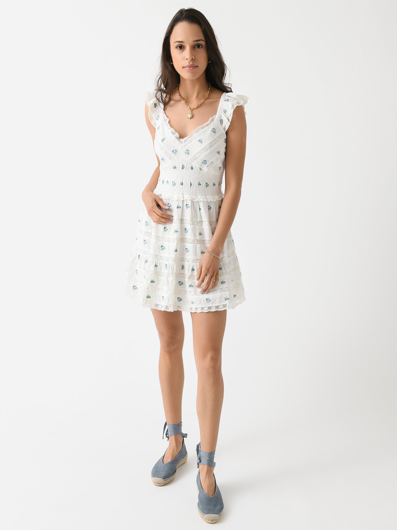 LoveShackFancy Women's Finny Cotton Ikat Floral Mini Dress