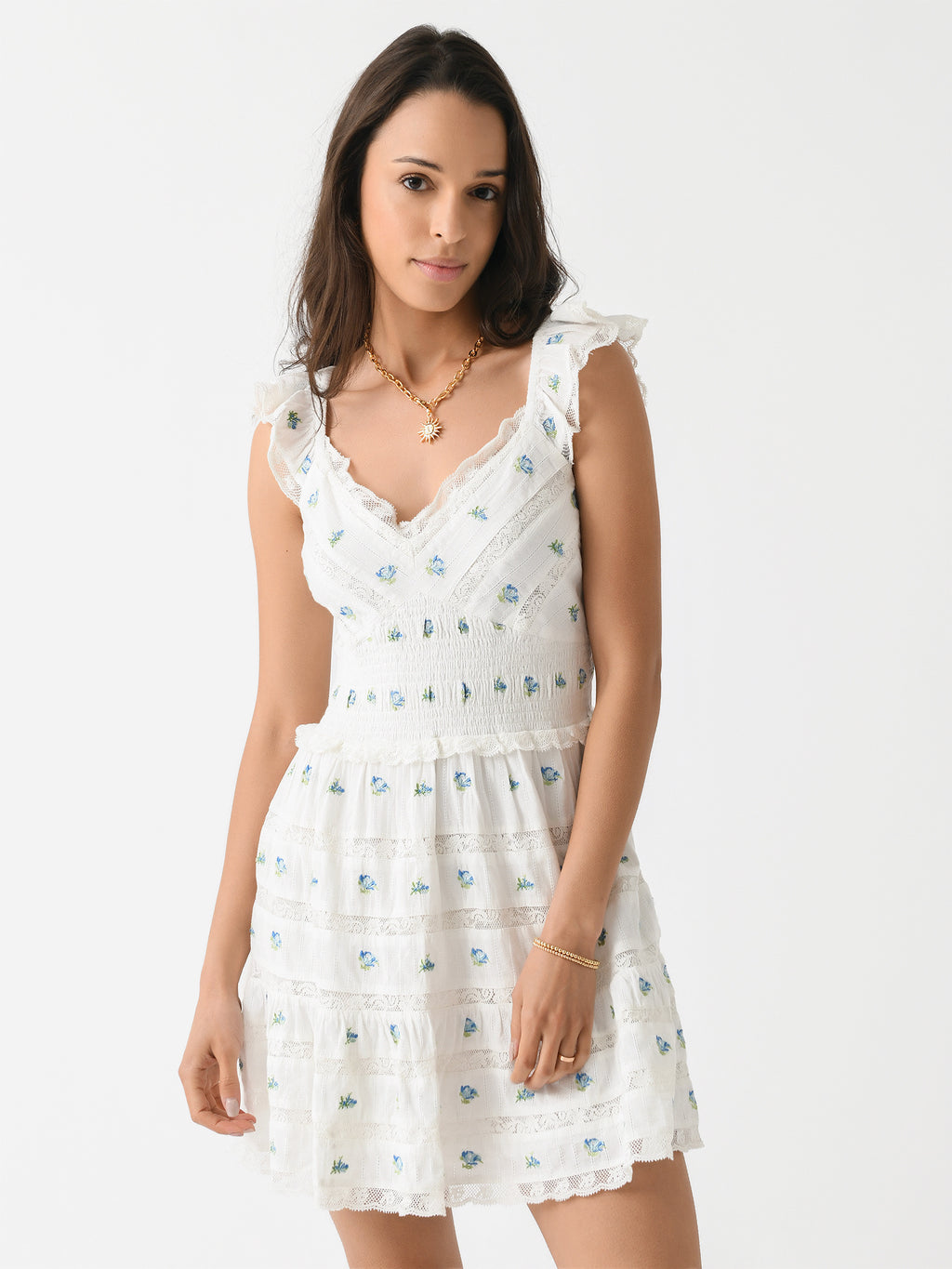 LoveShackFancy Women's Finny Cotton Ikat Floral Mini Dress - Saint Bernard