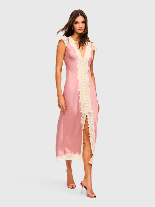 LoveShackFancy Women's Para Satin & Lace Midi Dress
