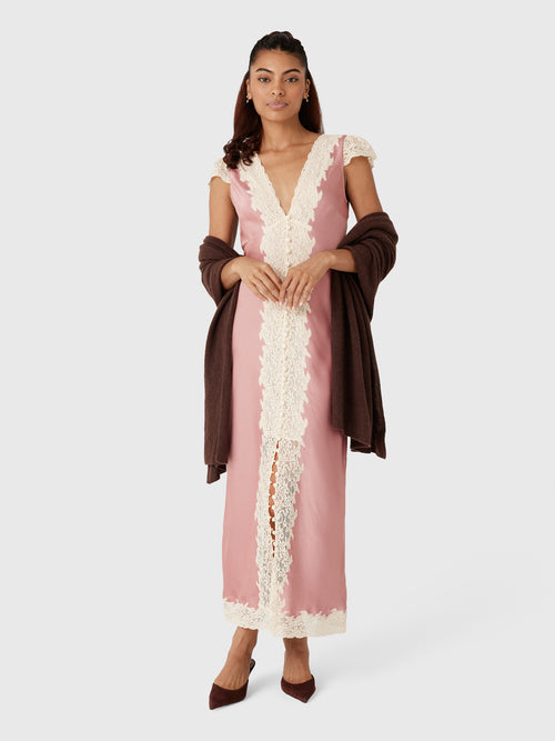 LoveShackFancy Women's Para Satin & Lace Midi Dress - Saint Bernard