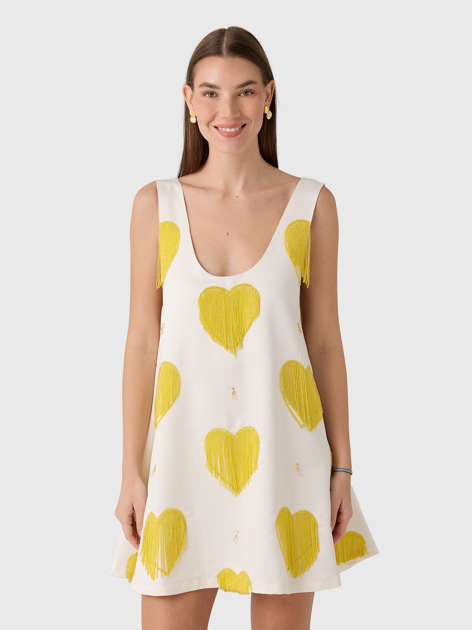 La Vie Women's Beaded Fringe Hearts Mini Swing Dress - Saint Bernard
